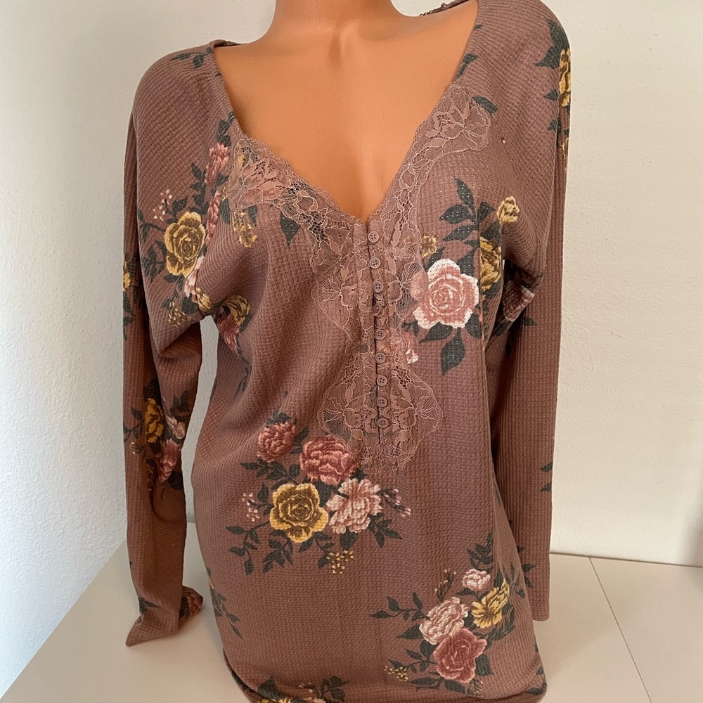 Torrid Floral Long Sleeve Top - Pink and Brown